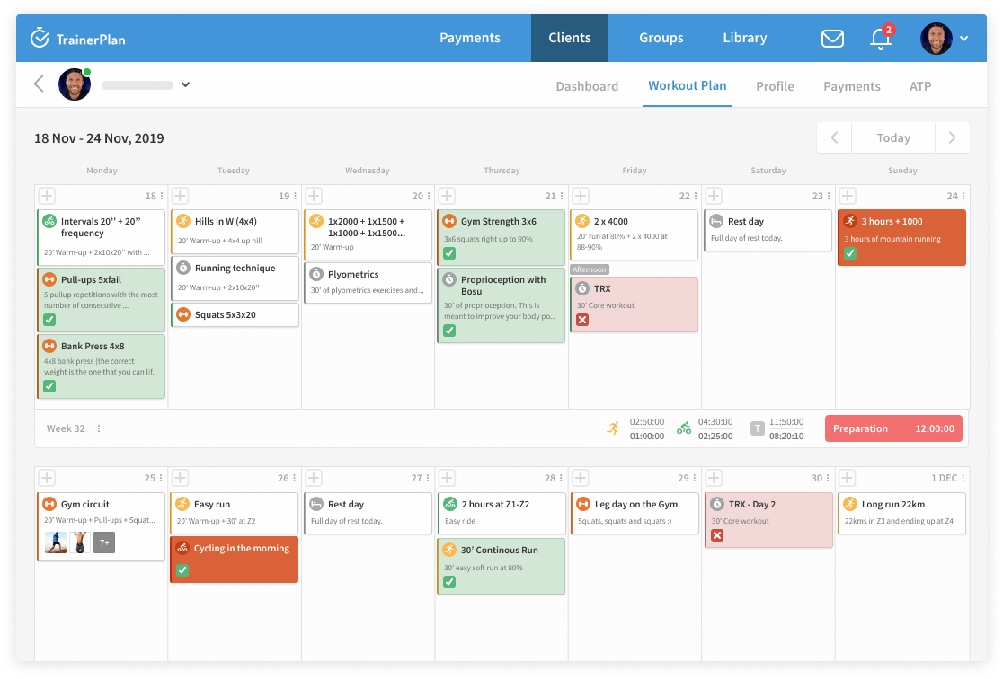 Plan your workouts online as far in advance as you want