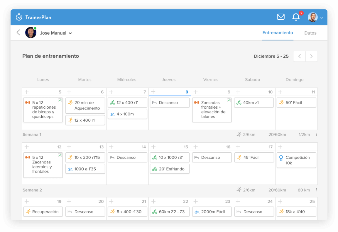 Planifica tus entrenamientos con antelación